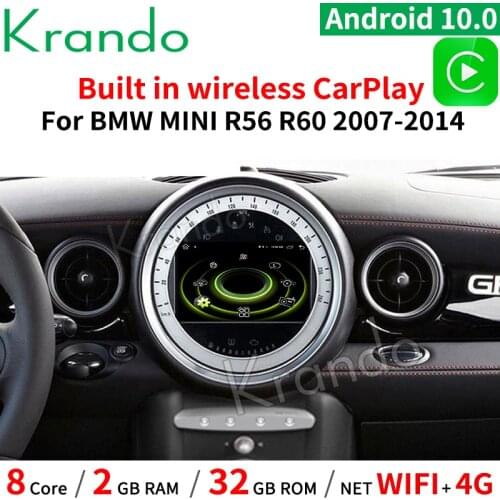 Krando 7" Android 10.0 4G 64G Car Radio Audio Carplayer for BMW Mini Cooper R56 Radio 2007-2010 Sliver CD Multimedia Car GPS