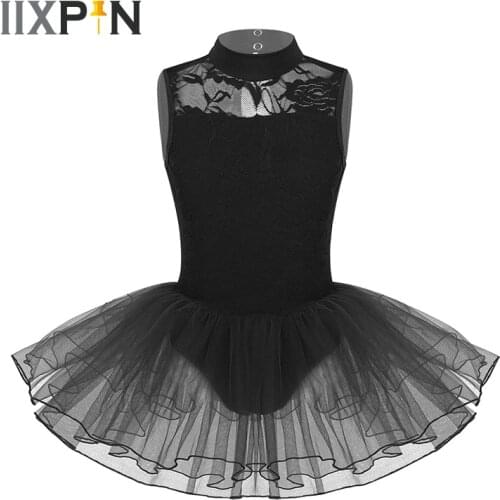 Girls Ballet Tutu Dress Sleeveless Mock Neck Floral Lace Keyhole Back with Zipper Closure Dance Gymnastics Leotard Latin dress