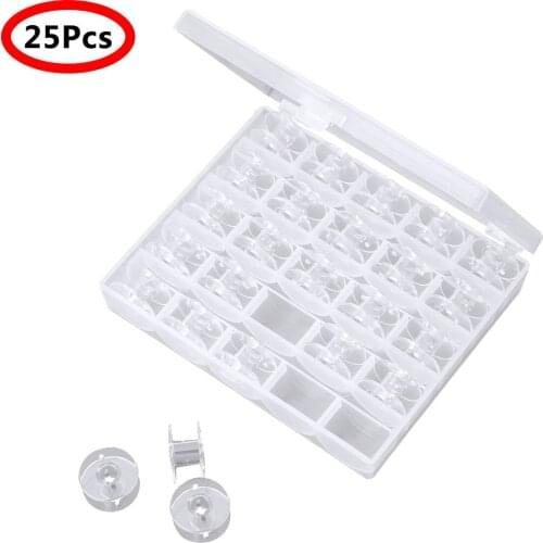 25Pcs Bobbins with Plastic Storage Box Mini Empty Sewing Machine Spools Thread Organizer Containers Household Sewing Accessories
