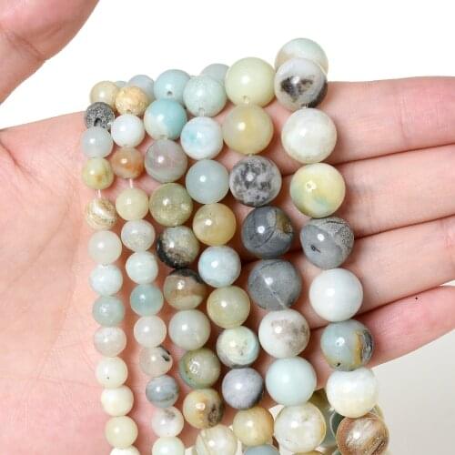 Natural Amazonite Beads Colorful Round Stone Beads for Jewelry Making Bulk DIY Bracelet Necklace Charm Accessories 4/6/8/10 MM