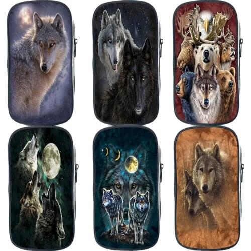 Cool Wolf 3D Printed Cosmetic Case Large Capacity Pencil Cases Boys Girls Pen Case Animal Organizer Boxes Teens Stationery Bag