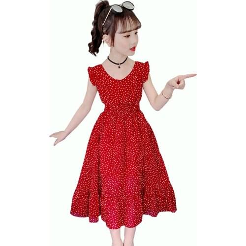 Girl Summer Dresses Dot Pattern Party Girl Dress Sleeveless Child Dress Teenage Childrens Clothing