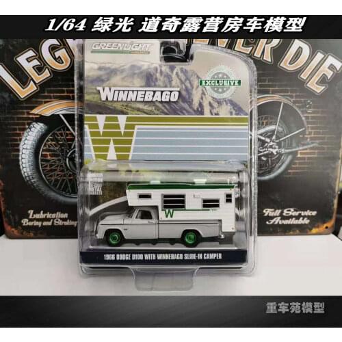 GREENLIGHT 1/64 1966 DOOGE D100 with winnebago silde-in camper Collect die-cast car models toys