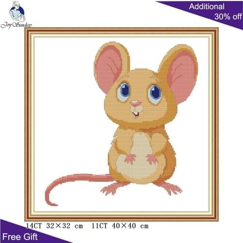 Joy Sunday Big Eye Mouse DA439 14CT 11CT Counted and Stamped Cute Baby Mouse Animal Home Decor Embroidery DIY Cross Stitch kits