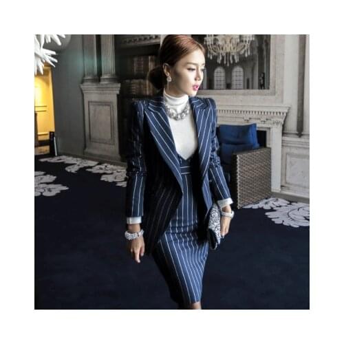 ZAWFL Women Dress Sets Stripe Top Suits and Bodycon Dresses Elegant Office Ladies Official Workwear Working Clothing OL