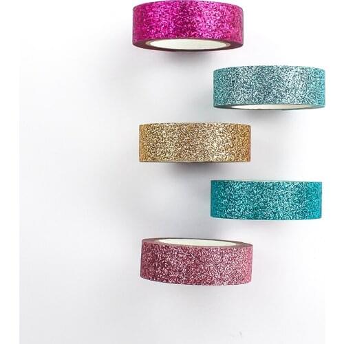 Washi Tape-Glitter DIY Handicrafts-Scrapbooks and Paper Crafts-5 Color Extra Long Roll-15 mm Width and 5 Meters Lengt