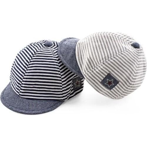Summer Cute Newborn Baby Hat Infant Striped Sun Peak Cap Soft Cotton Beret Girl Boy Hat Adjustable Fit Baby 0-3Years