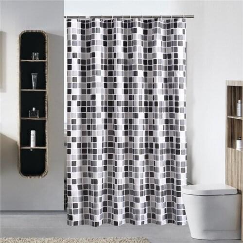 Hot XD-Black+white+gray Plaid Bathtub Bathroom Fabric Shower Curtain Waterproof Mildewproof Bath Curtains