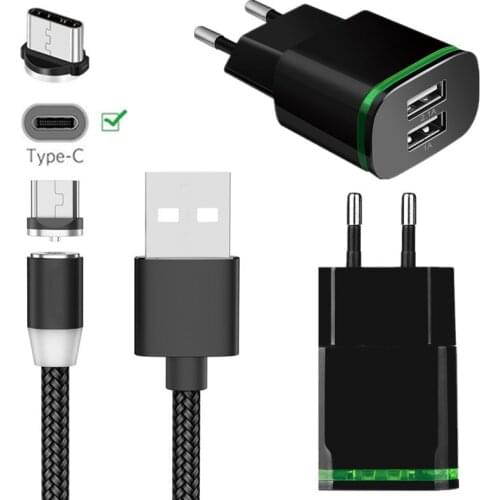 For Samsung galaxy Xcover 4s S8 S10 A60 A80 Magnetic Type C Charge Cable 2 Ports LED Light USB Charger HTC 10 Xiaomi Mi 9 8 lite