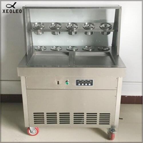 XEOLEO Double Pots Roll Ice machine Fry Yogurt Ice cream machine 2100W Frying ice machine Ice cream Fry machine Stainless steel