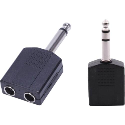 Male to Dual Female Mono Y Cord PA Audio Cable Adapter with Mono 6.35mm Male Plug to Dual 6.35mm Female Socket Splitter