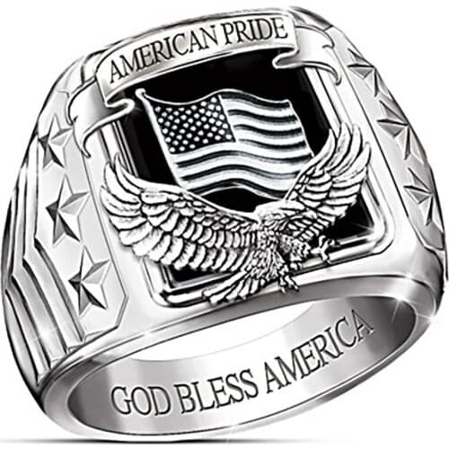 New Fashion Flying Eagle Rings for Men USA Flag Carved Star Inspirative Pride Wide Finger Ring Male Souvenir Jewelry Luxury Gift