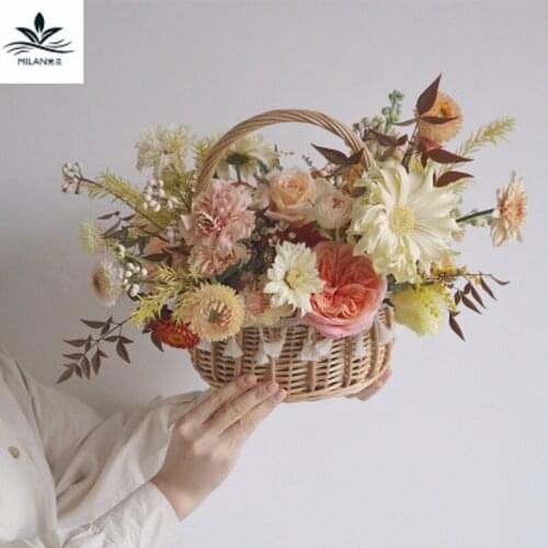 Wicker Handmade Flower Basket Handmade Woven Basket Straw Wicker Basket Garden Flower Pot Fruit Baske