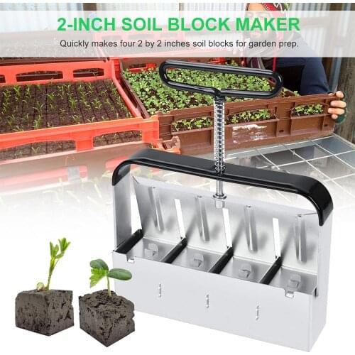 Manual Quad Soil Blocker 2 Inches Soil Block Maker Zinc Alloy Handheld Soil Blocking Tool for Seedlings Cuttings Garden Tools
