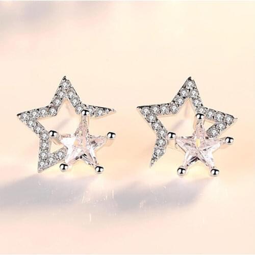 925 Sterling Silver Glittering Micro Zircon Star Shaped Stud Earrings For Women Jewelry Gifts Dropshipping S-E580