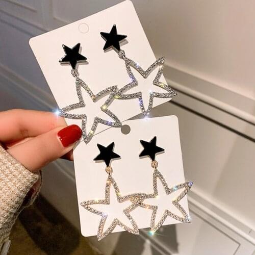 Fashion Black Gold Colour Big Star Dangle Earrings Crystal Rhinestone Drop Earrings Trendy Jewelry Gift Earrings 2020 Brincos