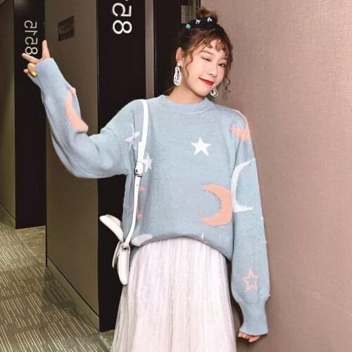 Net Red 2020 Autumn New Womens Round Neck Pullover Sweater Small Fresh College Style Jacquard Sweater Top Women Sweaters