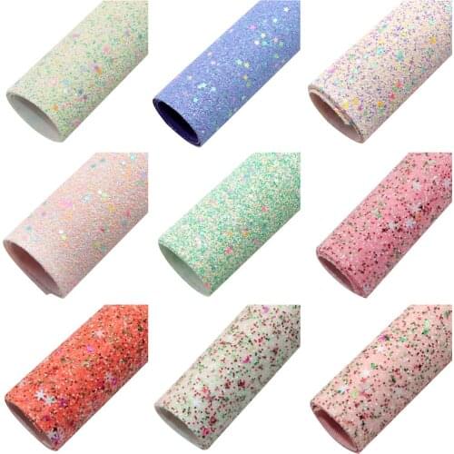 Shimmer Chunky Fine Glitter Faux Leather Sheets Sequins Mixed Synthetic Leather Fabric 20x33cm for DIY Earrings Hair Bows