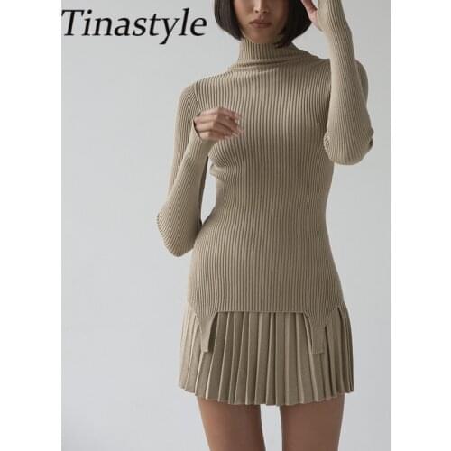 Tinastyle White Cotton Knitted Sweater Women Pullovers Turtleneck Long Sleeve Slim Warm Winter Tops Black Basic Sweaters Tees