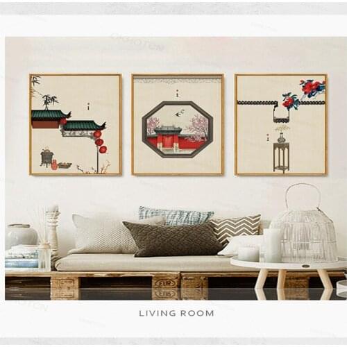 Chinese style Traditional Window Wall Art Posters and Prints Canvas Art Painting Wall Pictures for Living Room Home Art Decor