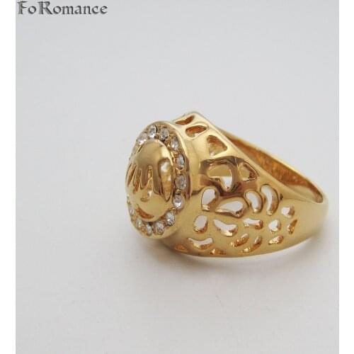 HIGH QUALITY YELLOW GOLD PLATED CZ STONES ROUND SHAPE ALLAH MUSLIN GOD RING UNIQUE DESIGN GREAT GIFT RING SZ 10.5 11 11.5
