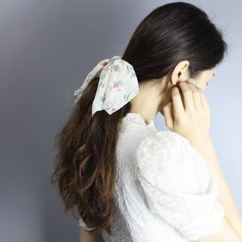 Japan and South Korea New Summer Floral Chiffon Bow Fabric Knotted Hair Rope Rubber Band Womens Hair Accessories Wholesale