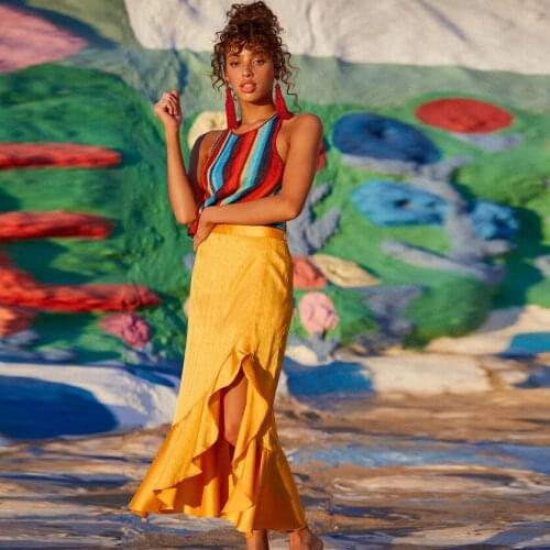 High Street Gold Asymmetrical Women Satin Skirts Sexy Ruched Mid Calf Maxi Skirts Zipper Female Skirt