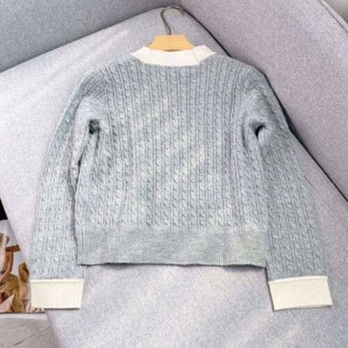 DEAT 2021 Women Fashion V-neck Long Sleeve Patchwork Contrast Plaid Single Breasted Knitted Short Jacket Autumn Winter 7E3245