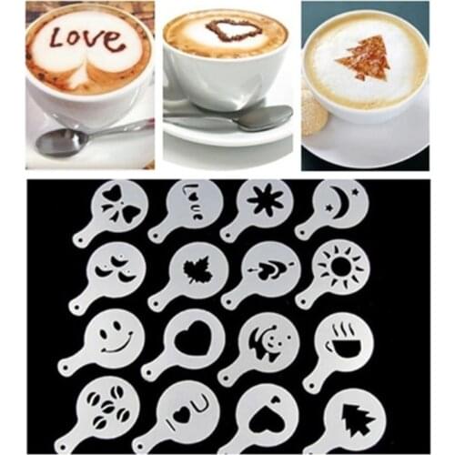 16pcs/set Of Fancy Coffee Printing Flower Mold Latte Coffee Cappuccino Mold Coffee Cake Decoration Cake Plastic Mold Template