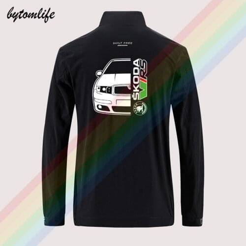 Skoda Fabia VRS Car Auto Slim Sport Jacket Mens Street Windbreaker Zipper Thin Jacket Casual Back Printing Jacket Asian Size