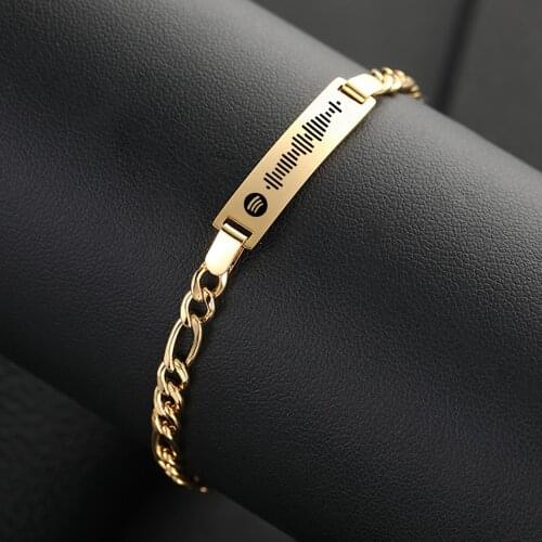 Free Custom Spotify Music Code Bracelet Charm Jewelry Stainless Steel Link Chain Bracelets Music Jewelry Gift for Women Men
