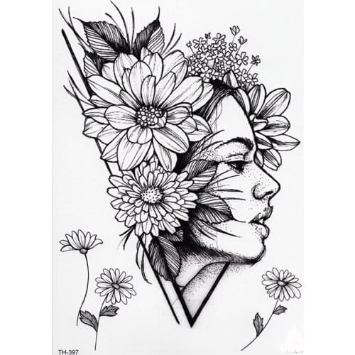 Black Flower Body Art Waterproof Temporary Tatoo Sexy Thigh Arm Tattoos Rose For Woman Flash Tattoo Stickers