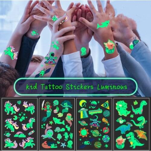 Child Kid Cartoon Tattoo Stickers Luminous Temporary Fake Tattoos Glow Paste on Face Arm Leg for Body Art Mermaid Sticker