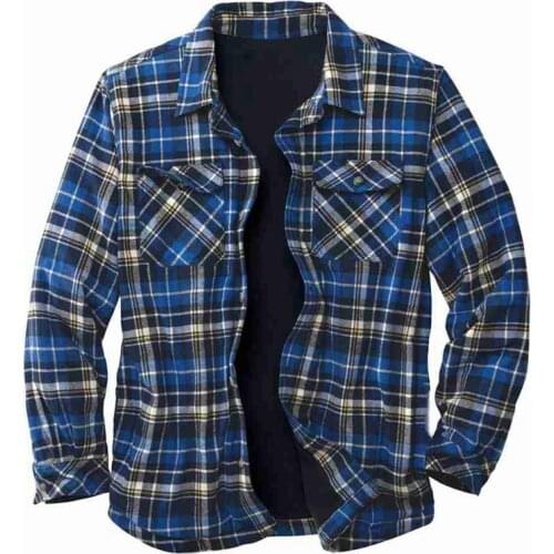 ERENEJIAN Mens Fashion Plaid Shirts Fleece Lined Thick Thermal Long Sleeve Shirt Winter Warm Tops Clothing Size S-3XL