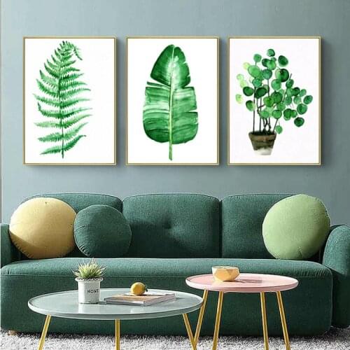 Ins Fresh Green Plants Hanging Painting Modern Simple Frameless Decorative Painting Nordic Restaurant Bedroom Painting Core