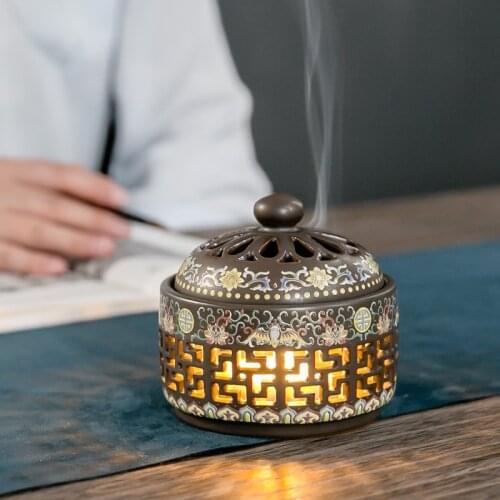 Ceramic Plate Incense Burner Household Indoor Agarwood Sandalwood Mosquito Incense Pot Holder Indoor Aromatherapy Container