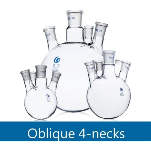 Laboratory Oblique 4-necks Flask Spherical reactor Borosilicate Glass Thicked High temperature resistance reaction Flask