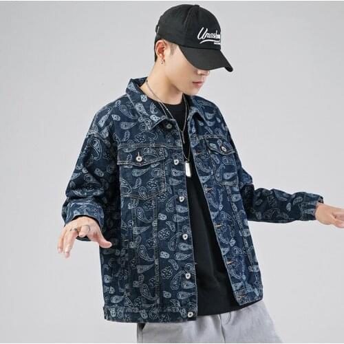 Spring Cashew Flower Denim Jacket Mens Korean Version of The Trend Easy To Wear Spring and Autumn Tops Denim Jacket