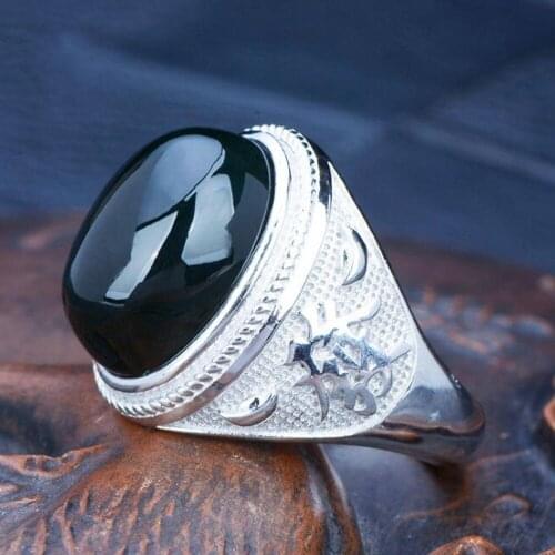 2020 new Ink sapphire man ring real s925 pure silver inlay lucky fortune men exquisite personality jade ring