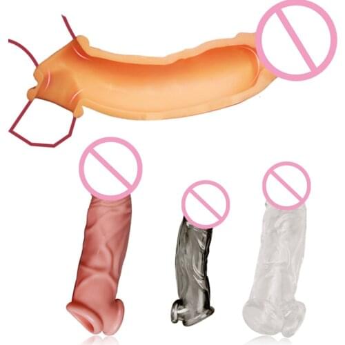Male No Vibator Delay Ejaculation Reusable Penis Sleeve Male Enlargement Dick Extender Sex Toys For Men Enhancer Penis Ring