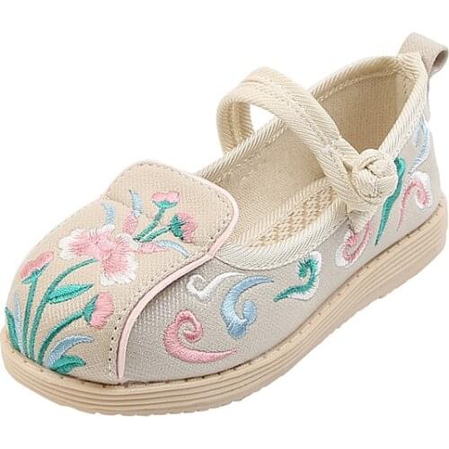 2021 Spring New Cloth Shoes Children Embroidered Shoes Old Beijing Cloth Shoes Baby Costume Performance Shoes Girls Soft Flats