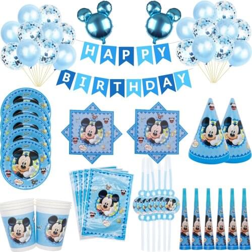 Disney Mickey Mouse Disposable Tableware Party Decorations Cups Napkins Plates Straws Decor Baby Shower Birthday Party Supplies