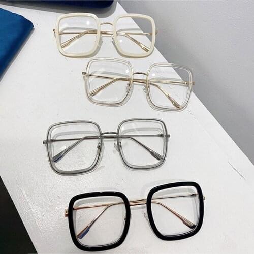 Fashion Oversized Square Glasses Frame Women Vintage Anti-Blu-Ray Clear Lens Eyewear Optical Men Beige Eyeglasses Frame