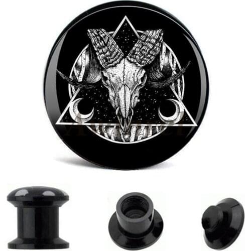Wholesale Ear Gauge Plugs Black Baphomet Goat Acrylic Screw Fit Flesh Tunnel Plug Eyelet Body Piercing Jewelry 6mm-25mm AW40230