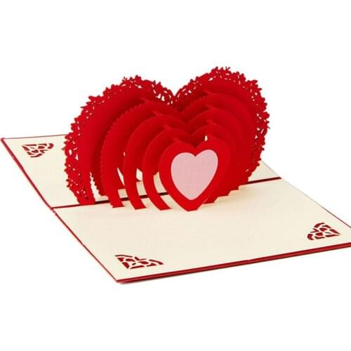3D Pop Up Card Handmade Love Heart Anniversary Valentine Birthday Christmas Postcard for wedding