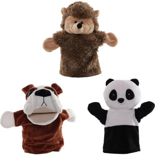 Plush Cartoon Animal Hand Puppets, Wildlife Movable Open Mouth Hedgehog/ Dog/ Panda, Kids Pretend Play Toys