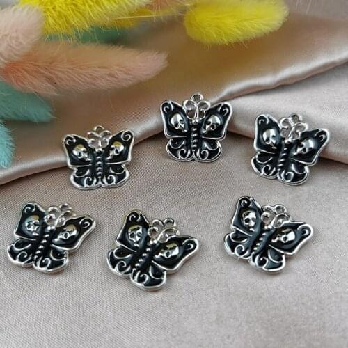 MuhNa 10pcs Oil Drop Butterfly Skeleton Charms White K Metal Enamel Halloween Pendant Earrings Decor Jewelry DIY Material Making