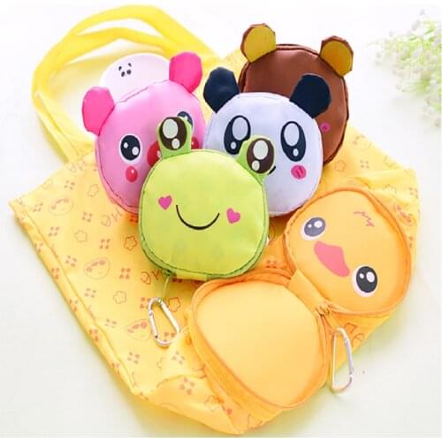 Big Head Cartoon Animal Folding Bag Japanese Style Portable Folding Nylon Shopping Bag With Aluminum Buckle