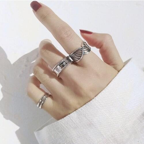 Modern Jewelry Vintage Statement Ring Popular Design Silvery Plating Multi Layer Wavy Lines Ring For Girl Fine Accessories