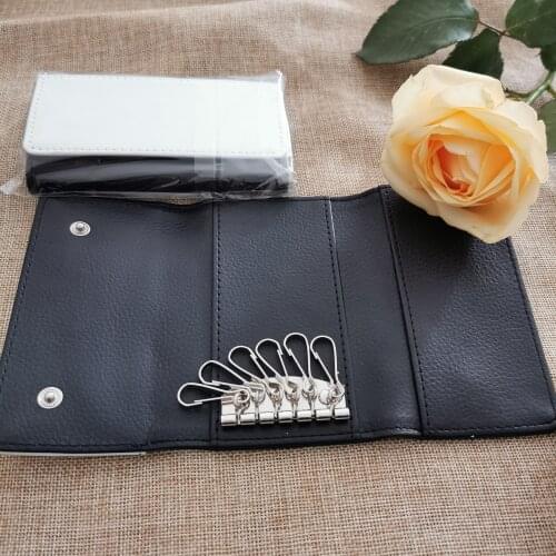 Sublimation blank key-case packet leather key holder Genuine Leather Keychain Mini Card Bag heat transfer printing DIY gift